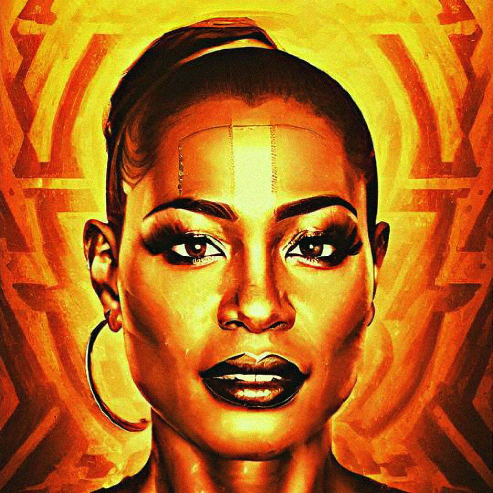 A painting of Erire in an orange hue.